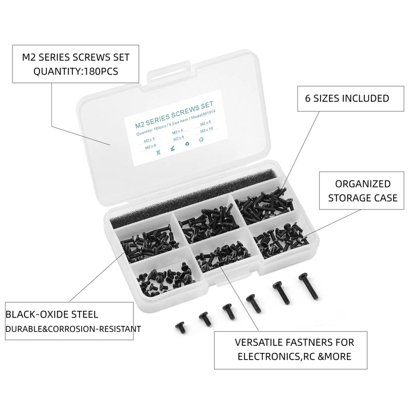 180Pcs M2 Laptop Repair Screw Kit,6 Sizes（M2x3/4/5/6/8/10mm，for SSD HDD DVD Drive Replacement， Most Laptop Models & Internal Hardware Fix，with Screwdriver & Plastic Box