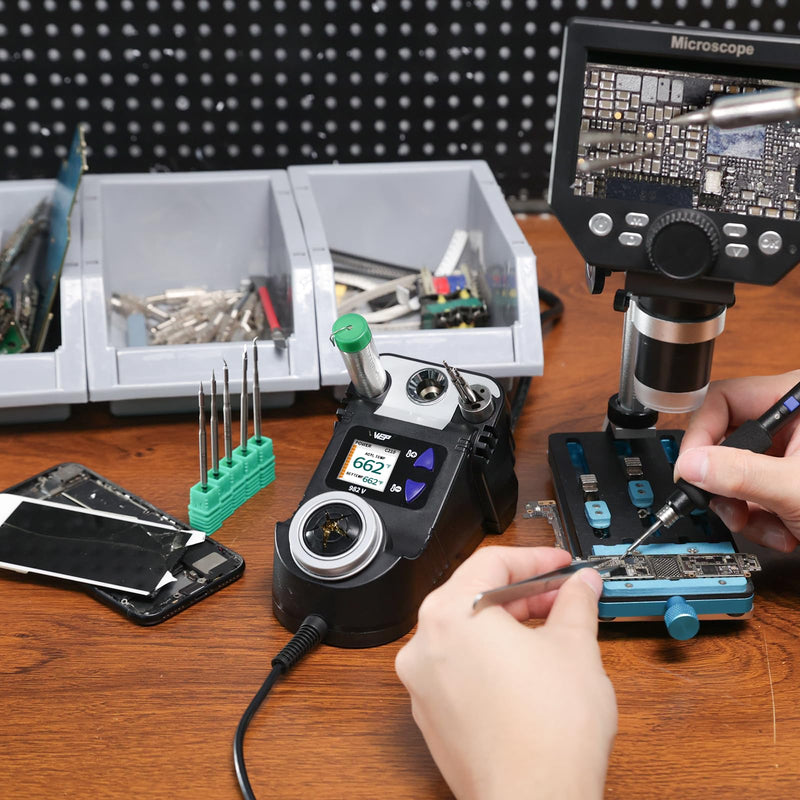 WEP 982-V Micro Soldering kit with 5 C210 Soldering Iron Tips, Temperature Control, Sleep Mode, Auto Shutdown and LCD Display WEP 982-V C210-Compatible