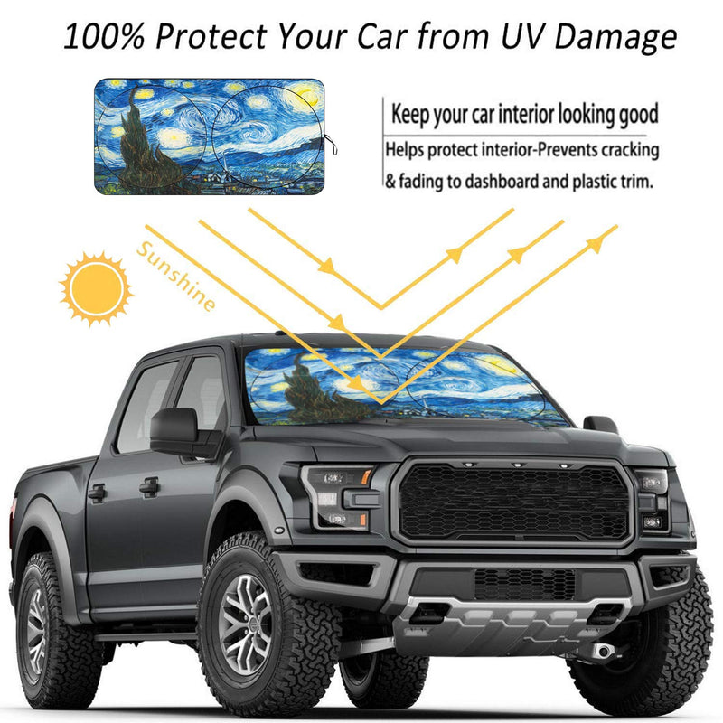 [2025 Upgrade] TDCQQGQQ Van Gogh Starry Sky Windshield Sun Shades, Car Sun Shade for Front Window for Car SUV Truck, Protect The Vehicle from High Temperature Damage and Uv Reflection,63 L x 33.5" W