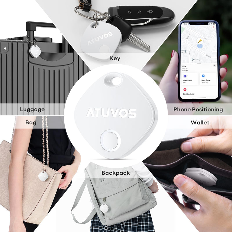 ATUVOS Luggage Tracker & Key Finder 2 Pack, Smart Bluetooth Tracker Pairs with Apple Find My (iOS Only), Item Finders for Key, Wallet, Suitcases, Bags, Waterproof IP67, Replaceable Battery, Anti-Lost 2-pack