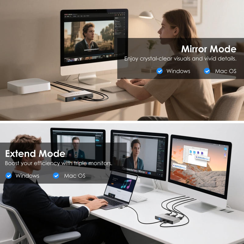 WAVLINK Triple Monitor Adapter for M1/M2/M3/M4 macOS Systems. Type-C&A Hosts, 100W PD in, 3 HDMI 2 DP Available, Triple 4K@60Hz, SMI Driver Required