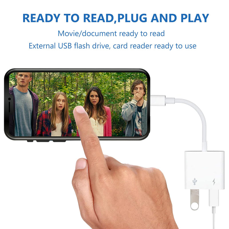 [Apple MFi Certified] Lightning to USB Camera Adapter with Charging Port for iPhone, USB 3.0 Female OTG Cable for iPad to Connect Card Reader USB Flash Drive U Disk Keyboard Mouse Hubs Midi OTG + Charging Port to Lightning