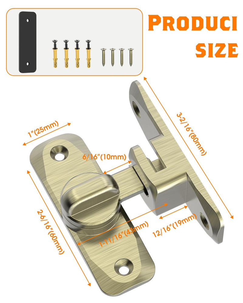 90/180 Degree Barn Door Lock, Small Flip Gate Latches Hardware, Security Sliding Door Latch Lock fo Cabinets, Barn, Bathroom, Garden (Bronze-2Pcs) Bronze-2Pcs