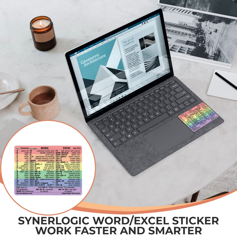 Synerlogic Word/Excel Windows Shortcut Sticker | Reference Guide Keyboard Shortcut Sticker | Work from Home Essentials | Excel Shortcuts Cheat Sheet Laminated No-Residue Vinyl (Rainbow/Small, 1pc) 1 Rainbow