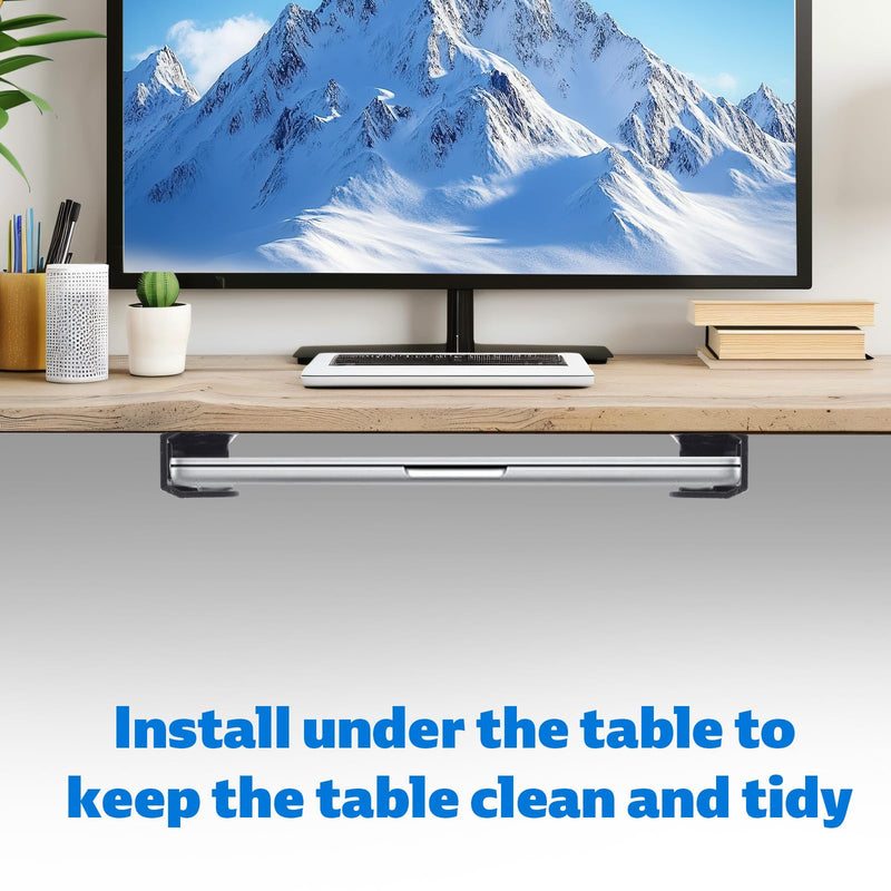 Under Desk Laptop Mount, Wall & Under Desk Laptop Holder with Adhesive & Screws Laptops Shelf Storage with Anti-Scratch Pads for Devices Up to 1.26" Thick MacBook Keyboards Tablets Surface