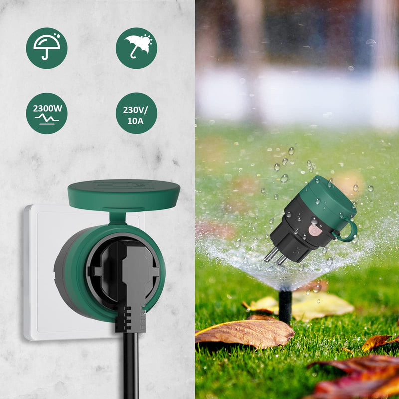 Radio-Controlled Sockets with Remote Control Outdoor, IP44 Waterproof Socket Set 1 + 2, 2300 Watt, for Outdoor Use, 80 m Range, Plug & Play Radio Switch Set, GRS Certified 1T+2R