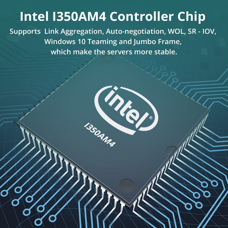 ipolex Intel I350-T4 Network Card, 4 Port NIC, Low Profile, Gigabit Ethernet Network Adapter Card with Intel I350-AM4 Controller, fit Windows/XP/Linux/VMware ESX/ESXi*, Quad RJ45 Ports, PCI-E 2.1 X4 4xRJ45 x1