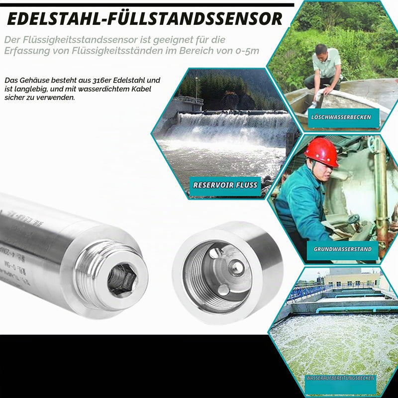 DC 24V 4-20mA Plug-In Level Sensor ALS-MPM-2F for Depth Measurement 0-5m, Stainless Steel, Anti-Corrosion, Anti-Clogging