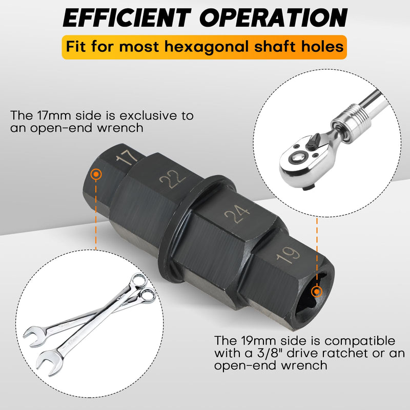 Hex Axle Motorcycle Tool | Hex Allen Front Wheel Spindle Socket Adapter, Hex Bit Socket Set, 17mm 19mm 22mm 24mm Ideal for Motorcycle Front Axle Wheel Maintenance