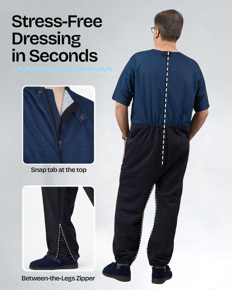 Ovidis Dementia Clothes - Alzheimers Anti-Strip Jumpsuit with Back-Zipper for Elderly Men - Bobby Medium Starlight