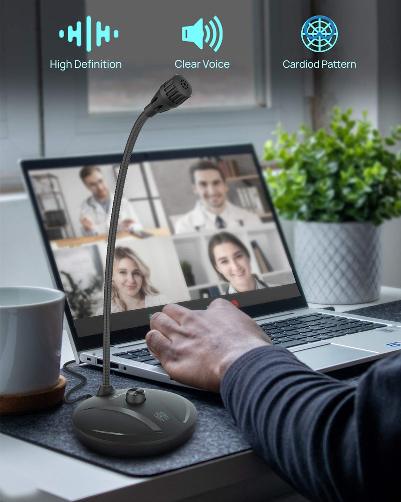 JOUNIVO USB Microphone for Computer, PC/Laptop Mic, Mute Button with LED Indicator, 360 Degree Gooseneck Design, Desktop Microphone for Streaming, Recording, Dictation, Podcasting, YouTube, JV610PRO JV610P