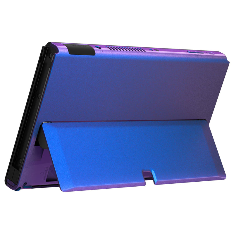 eXtremeRate DIY Console Back Plate Replacement Housing Shell Case with Kickstand for Nintendo Switch OLED Handheld Console– Chameleon Purple Blue [Console and Joycon without]