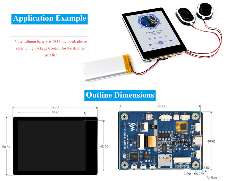 RP2350 2.8inch Capacitive Touch Display Development Board, 240x320, IPS LCD Screen, 5-Point Touch, SPI Interface, Accelerometer and Gyroscope Sensor, Dual-Core & Dual-Architecture Design