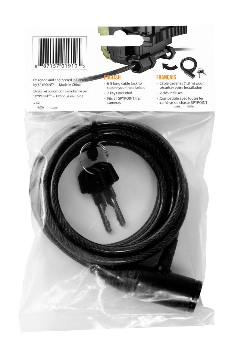 Spypoint CLM-6FT Six-Foot Long Trail Camera Coated Cable Lock Steel Cable Lock for securing Scouting Cameras Fits Most Trees and All Cameras Comes with Two Keys