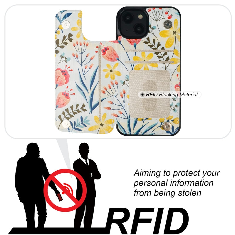 HAOPINSH for iPhone 14 Wallet Case with Card Holder, Donuts Pattern Back Flip Folio PU Leather Kickstand Card Slots Case for Women Girls, Double Magnetic Clasp Shockproof Cover 6.1" Floral Flower