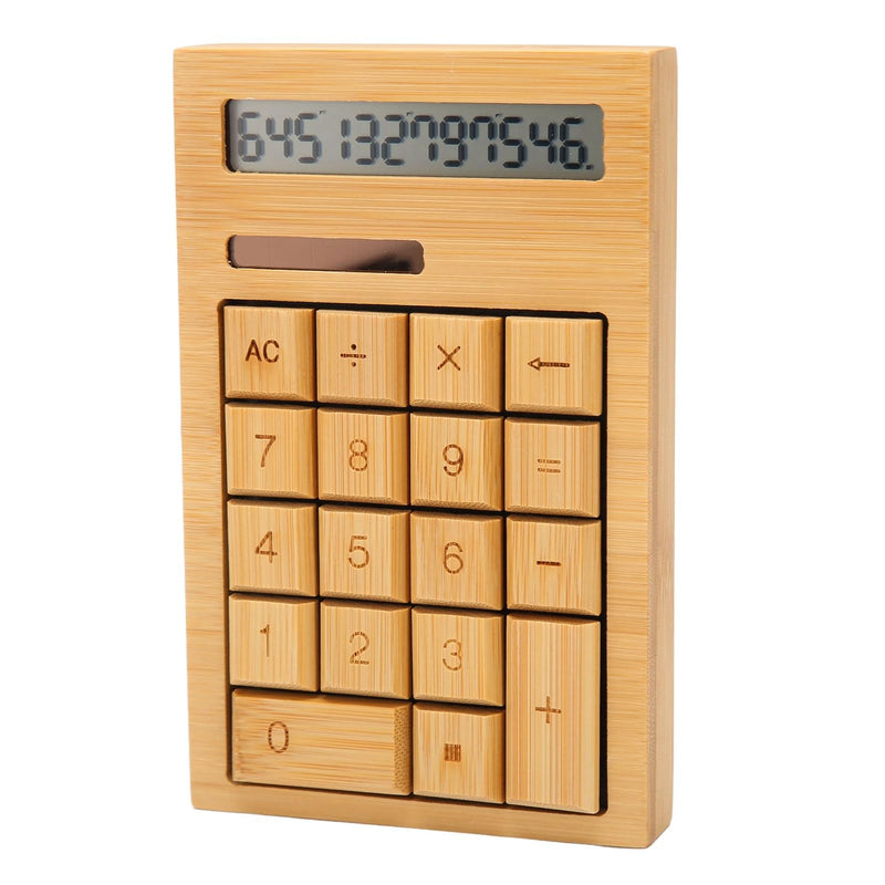 Wooden Solar Calculator, Wooden Desk Calculators with Digits, Basic Standard Function Desktop Calculator with Solar and Battery Dual Powered for Office Home School