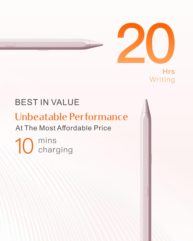 Stylus Pen for Apple iPad 9th&10th Generation(2018-2024),3X Battery Life, USB-C Fast Charging (10 Min), iPencil, Tilt & Palm Rejection, Compatible w/6-10 iPad Pencil,Pro (M2/M4), Air, Mini 20 Hours Pink