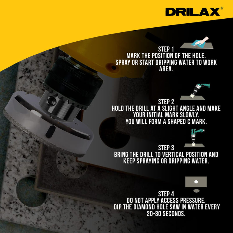 Drilax 5 Inch Diamond Hole Saw Drill Bit for Porcelain Tile, Granite, Glass & Ceramic - Heavy Duty Steel Core Cutter for Recessed Lighting, Shower Valves, and Toilet Flanges