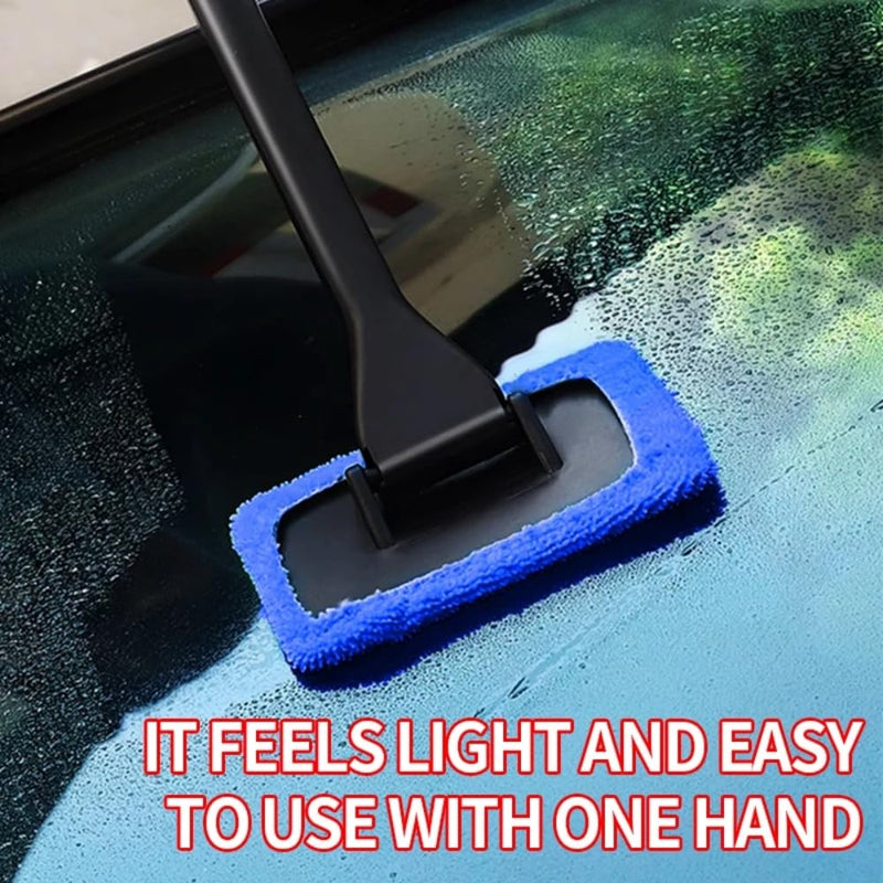 Windshield Cleaning Tool Car Window Cleaner with 5 Reusable and Washable Microfiber Pads and Extendable Handle Auto Inside Glass Wiper Kit blue