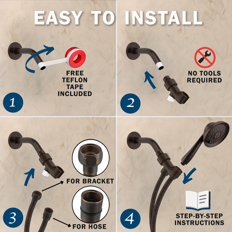 Aqua Elegante Massage & Mist Handheld Shower Kit - 6 Function High Pressure Adjustable Hand Held Showerhead with Hose and Mount, Easy Install for Boosting Low Water Flow - 2.5 GPM - Oil-Rubbed Bronze