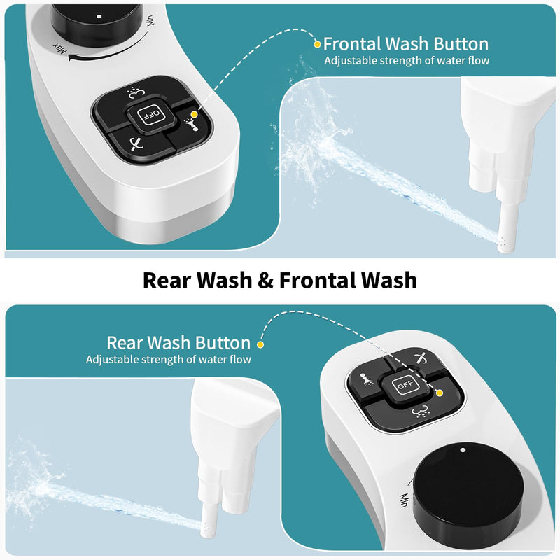 PIKETS Bidet Attachment for Toilet, Dual Nozzle (Frontal and Rear Wash) Non-Electric Fresh Water Bidet Toilet Seat Attachment with Nozzle Self Cleaning, Adjustable Water Pressure (Black)