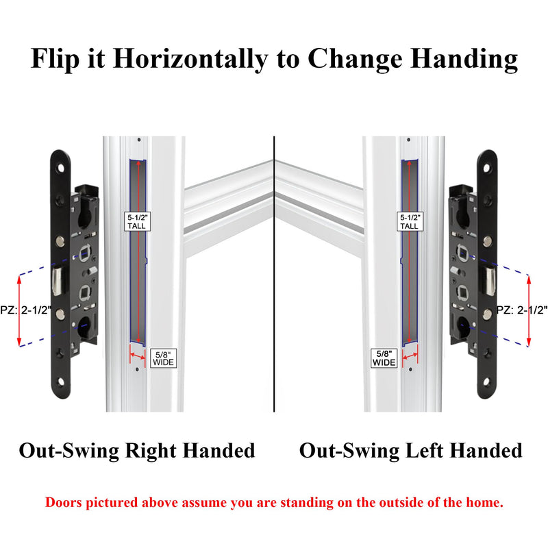 2 Point Bolt Mortise Lock Replacement Fits for Pella Storm Doors ONLY, 2-1/2" Handle PZ, 7/8" Backset, 7-1/4" Faceplate Screw Hole Centers, Bolts Spaced at 2-1/2", Non-Handed, Black