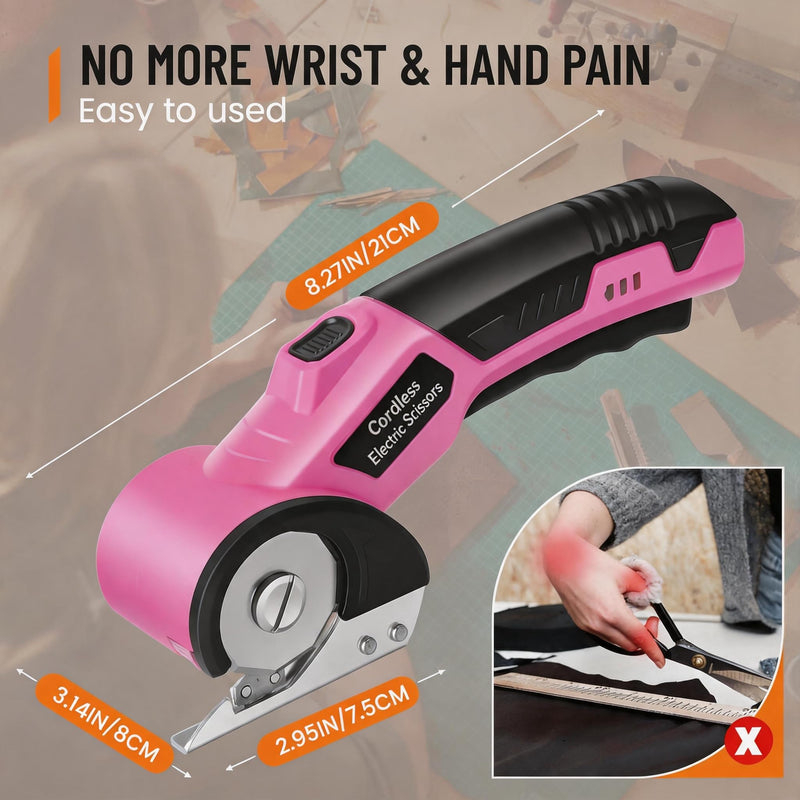 Electric Scissors, Cardboard Cutter, With LED Light, High-Efficiency Brushless Motor, 2000mAh Battery, Tungsten Steel Blade, Suitable for Cloth, Cardboard, Carpet Wire Rope Cutters Pink