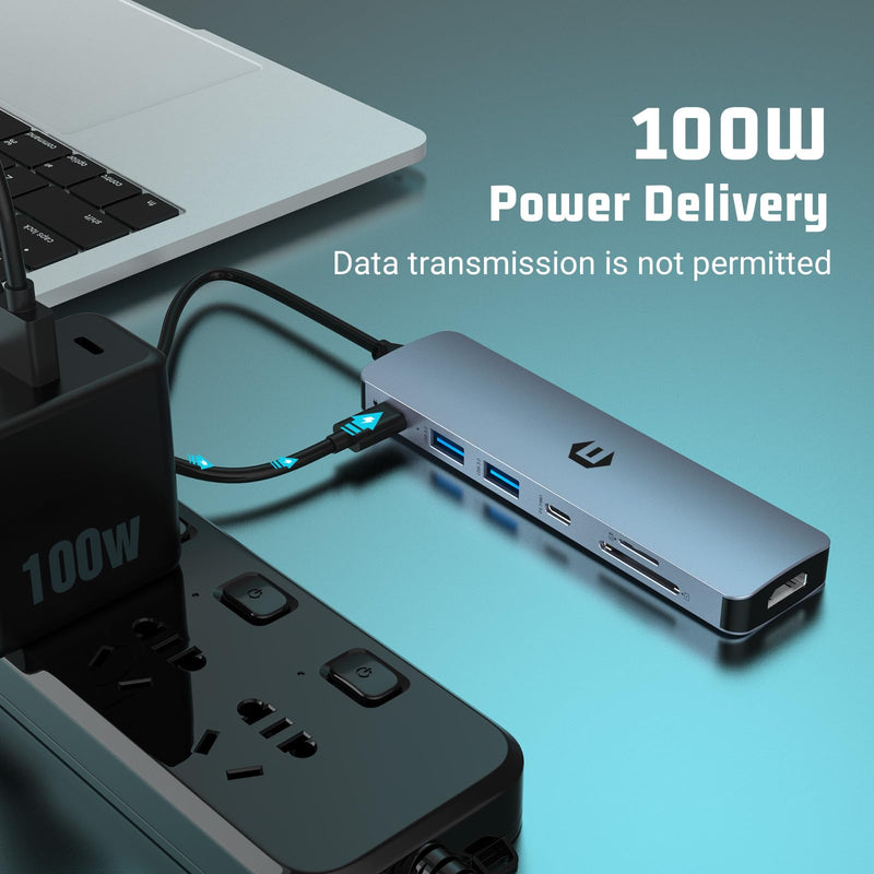 7 IN 1 USB C Adapter, 4K HDMI, USB C 3.0, 2 USB 3.0, 100W PD, SD/TF Card Reader, Compatible with Thunderbolt 3, MacBook Pro/Air, Windows and Other Type C Devices
