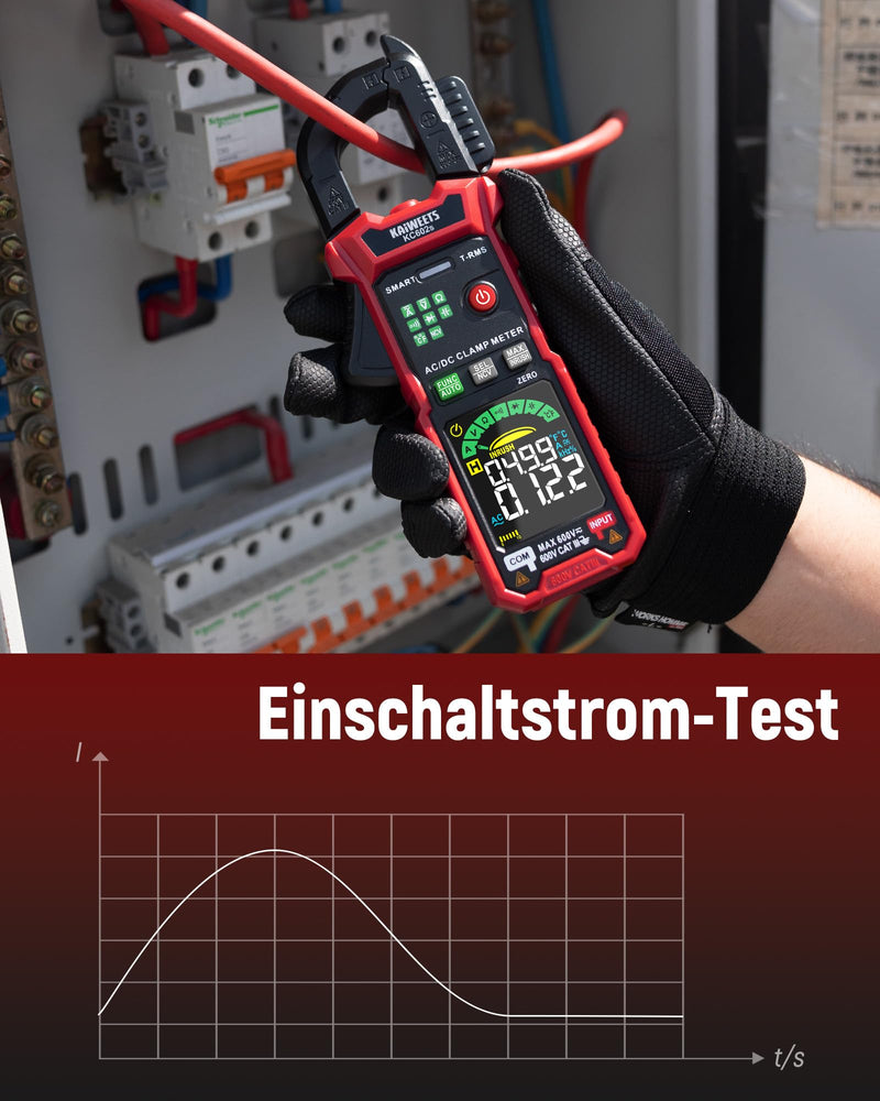 KAIWEETS Current Clamp 600A TRMS, Digital Current Meter with Auto Measurement, 6000 Counts, AC/DC Current & Voltage, NCV, Inrush Current, Resistance, Capacitance, Temperature, Diode & Continuity Test