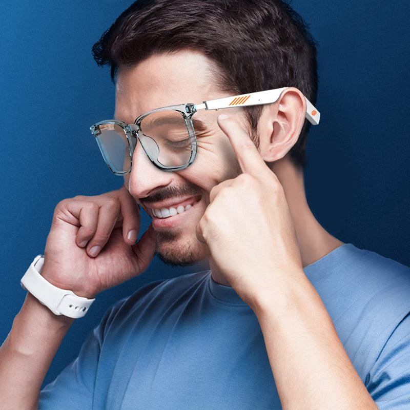 Smart Audio Glasses Anti-Blue Light Open Ear Speaker with Bluetooth Connectivity for Phone Gaming Meeting Traveling Driving White