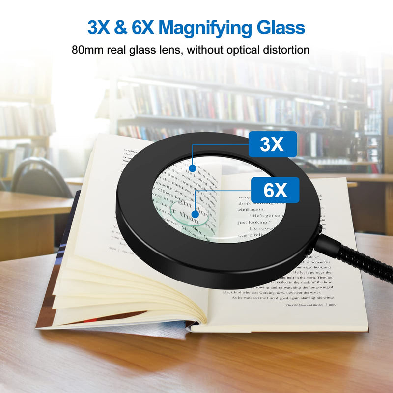 Magnetic third hand with 120mm magnifying glass, 6X & 3X magnifying glass with light and magnetic base, 50 LED, 6728lux magnifying lamp for helping hands/PCB holder/soldering station 4AB-USB-ZM