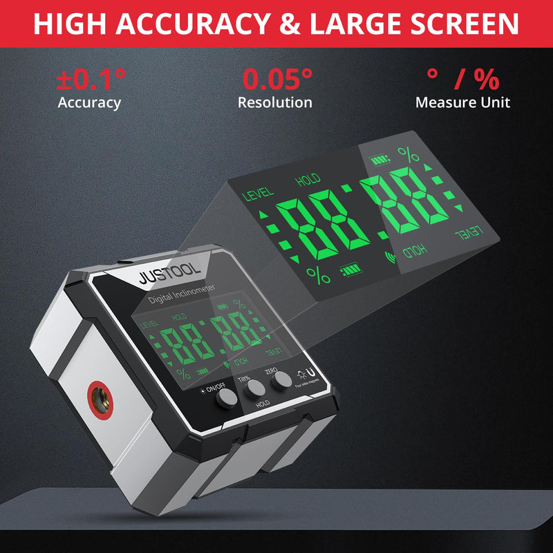 JUSTOOL Mini Digital Angle Gauge Magnetic Angle Finder with Dual Laser | Level Box Measuring Tool with Backlight, Auto-Flip Display, Table Saw Miter Inclinometer for Woodworking Machinery Grey
