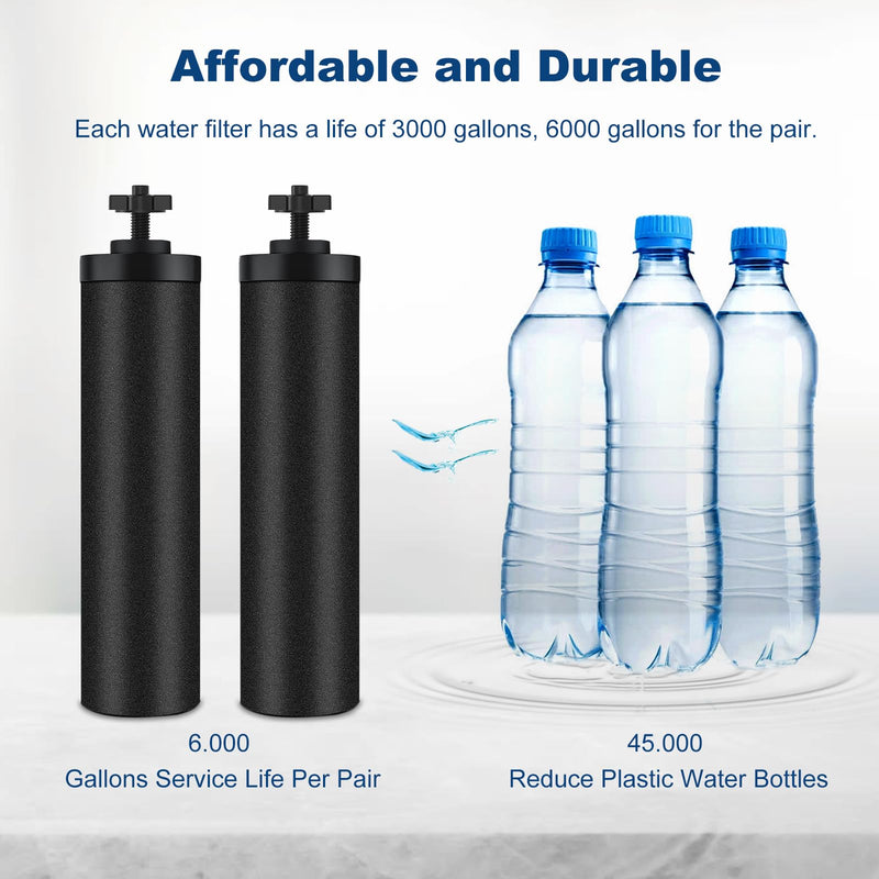 Water Filter Replacement for Berkey, Black Purification Elements, Activated Carbon Filters, Compatible with Berkey Gravity Water Filter System, Pack of 2 2 Black
