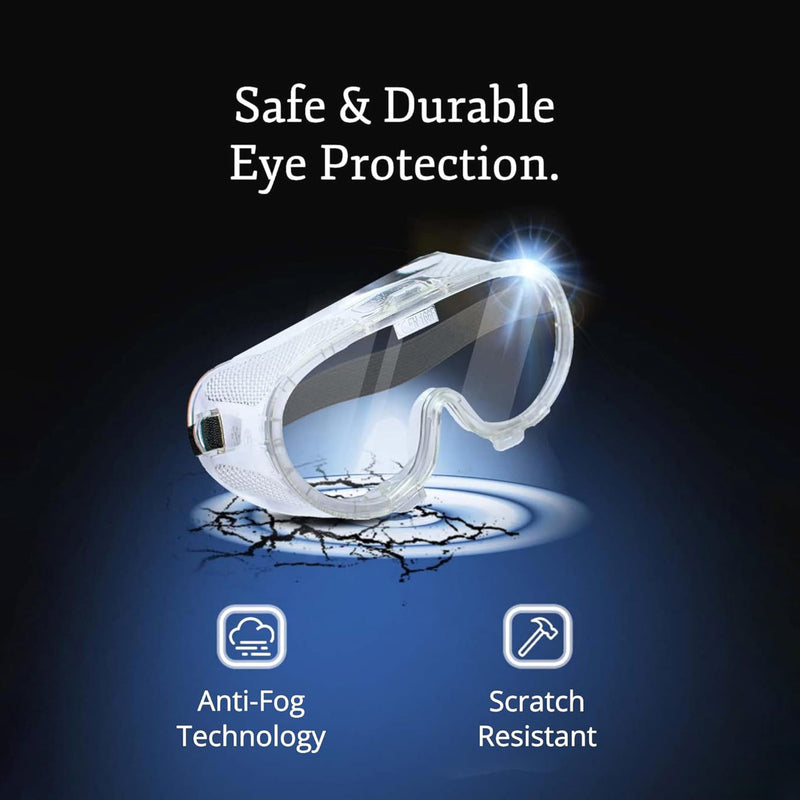 Aqulius Safety Goggles - Direct-Vented & Comfort Fit Goggles for Work - Anti-Fog Bulk Safety Glasses - Protective Eyewear for Dust - Pack of 10, Unisex Adult