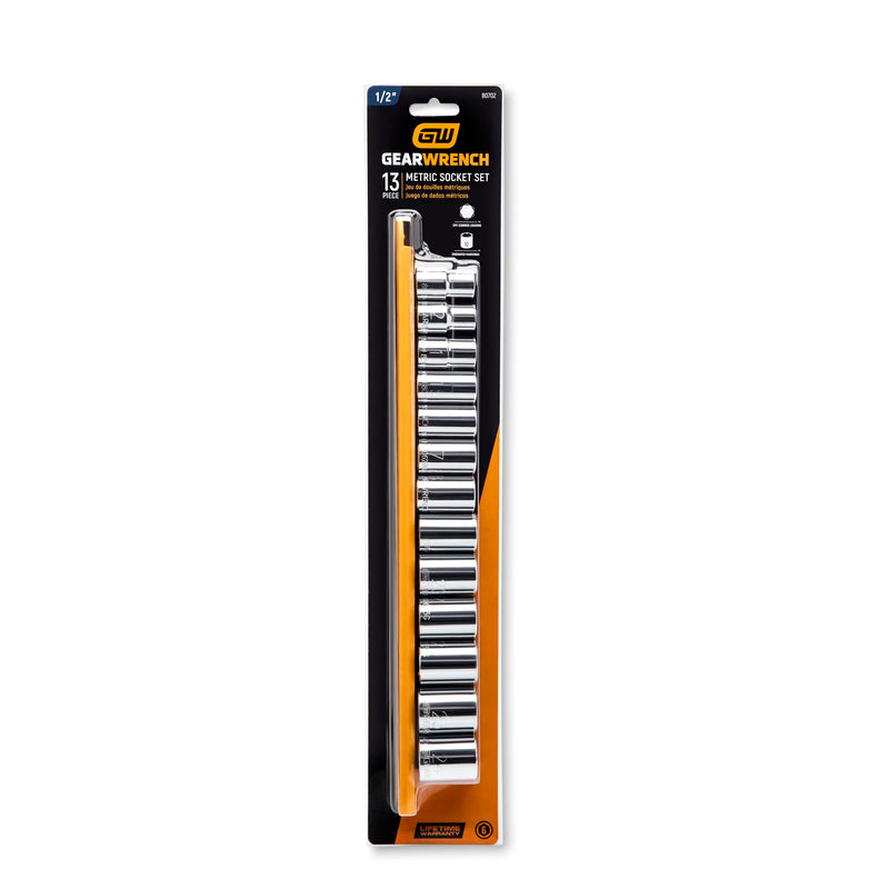 GEARWRENCH 13 Pc. 1/2" Drive 6 Pt. Standard Socket Set, Metric - 80702