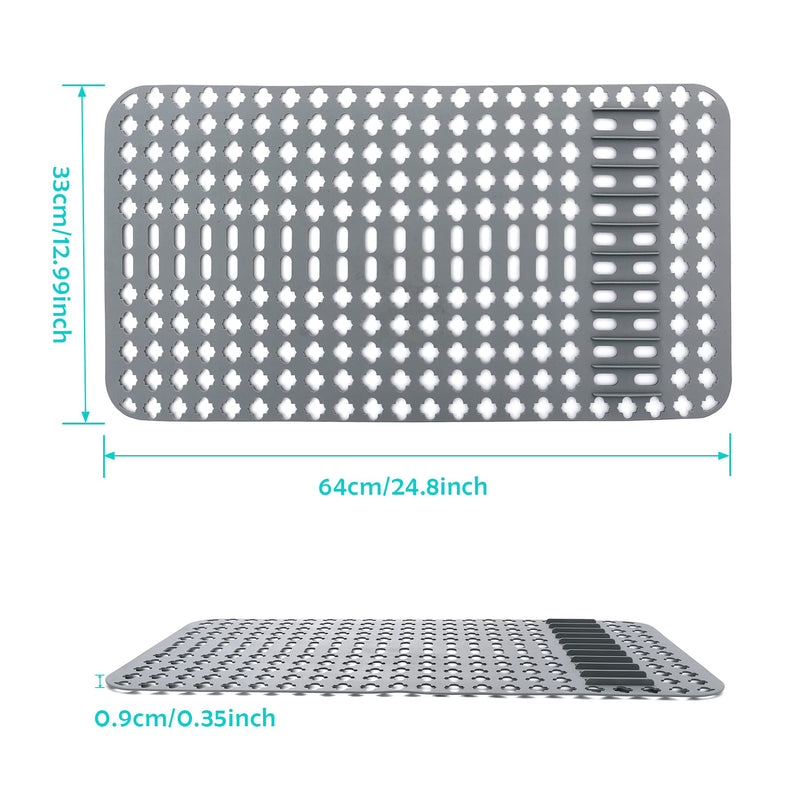 Kitchen Mat, Protectors for Sink 25"x13" Non-Slip Folding Grates for Bottom of Farmhouse Stainless Steel Porcelain Sink, DIY Silicone Can Be Cut to Any Size Grey-1 PCS 25”x13”-DIY 1pcs