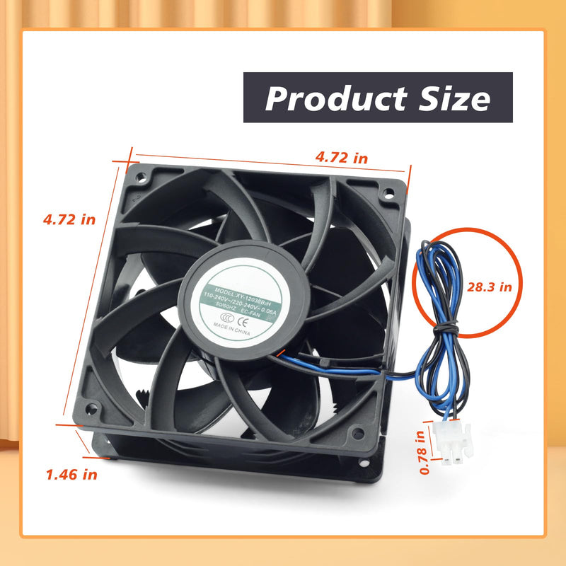 2 Pack XY-12038B2H High Air Volume EC-Fan fit for hte12038d Fan 110V-220V 0.06A 50/60HZ 12CM 120×120×38mm for Ice Maker Cabinet Cooling