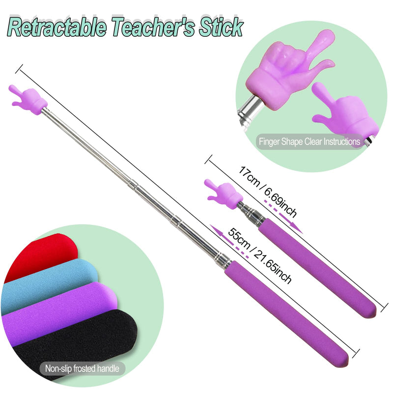 2 Pcs Telescopic Teacher Pointer Stick, Retractable Finger Pointer for Classroom Teaching, Extendable Pointer for Kindergarten and Elementary Teachers, Classroom Supplies (Purple) Purple