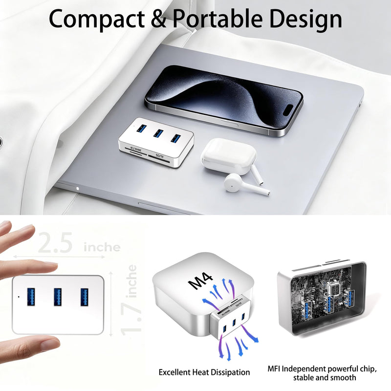 USB C Hub for Mac mini M4/M4 Pro with M.2 Nvme SSD Enclosure, 6 in 1 Mac mini M4 Dock with 3 * 5Gbps USB 3.0, SD/TF Car Slot, Mac mini M4 Nvme Adapter Fits 2230/2242/2260/2280