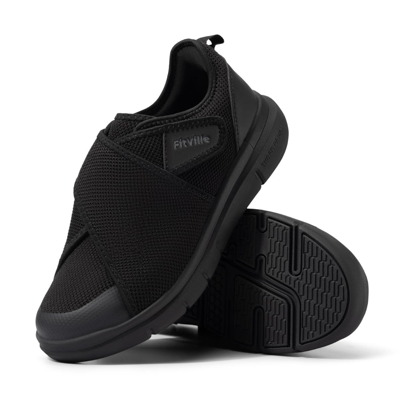 FitVille Men's Diabetic Shoes Extra Wide – Adjustable Closure Walking Shoes for Swollen Feet, Neuropathy & All-Day Standing Comfort – EasyTop V5 12.5 Wide Jet Black