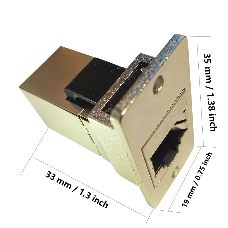 RJ45 Network Adapter Rectangular Panel Mount 8P8C Female to Female Cat5/5e/6 Ethernet LAN Cable Connector in-line Shield Industrial Panel Socket Coupler Silver