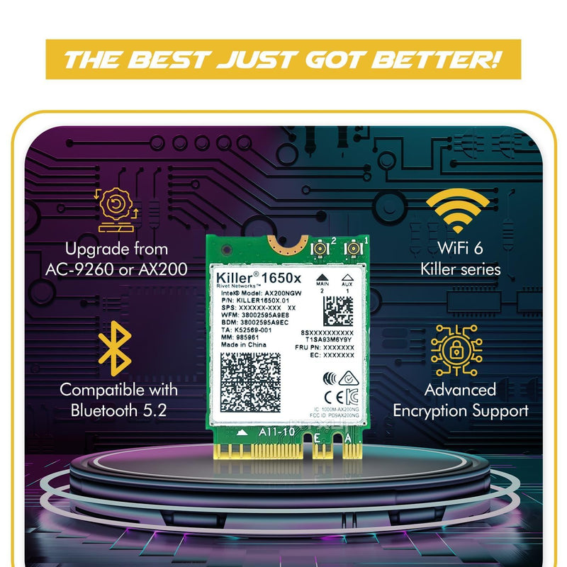 AX1650x Killer Series WiFi 6 Upgrade | Gaming WiFi Adapter | M.2 WiFi Card for PC | 2.4 Gbps WiFi for PC | Supports Bluetooth 5.2 & Intel, AMD, Windows 10+, Linux Wi-Fi 6 M.2 PCIe AX1650x