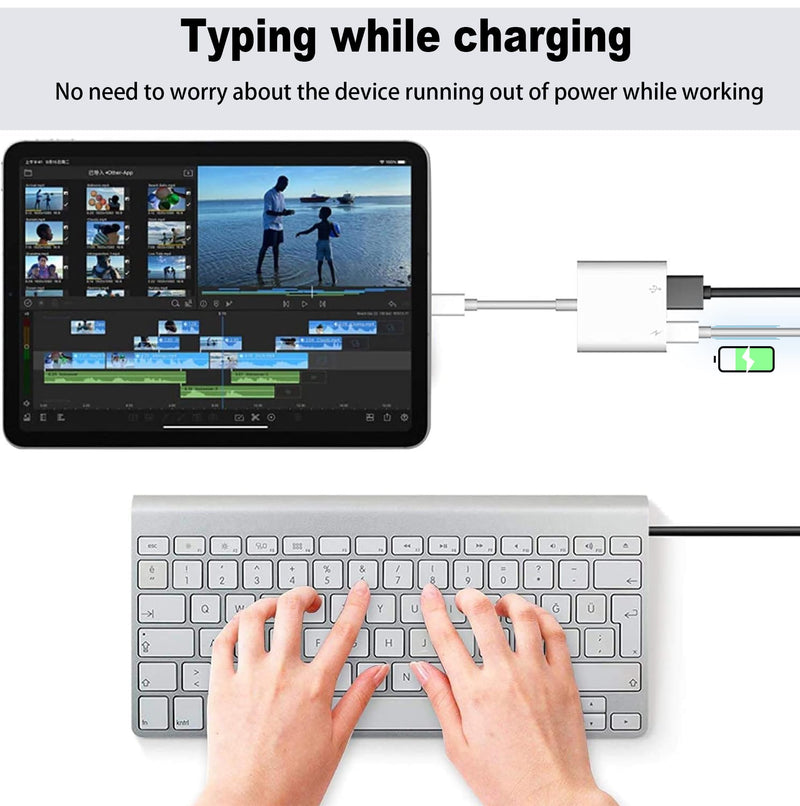 [Apple MFi Certified] Lightning to USB Camera Adapter for iPhone, High-Speed USB Female OTG Cable with Charging Port for iPad to Connect Card Reader, Plug and Play
