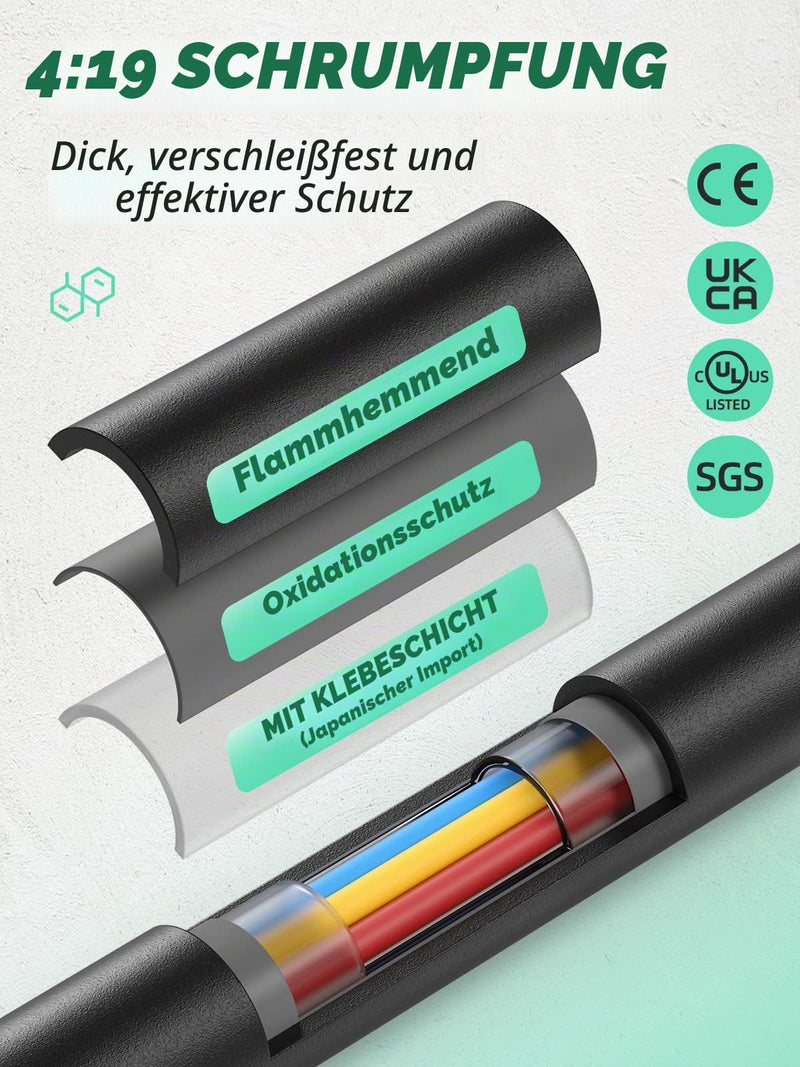 4:1 Heat Shrink Tubing - Diameter 12 mm & 1.5 m Length, Heat Shrink Tube Sold by the Metre, Waterproof, Insulating Tape, and Cable Connecting Heat Shrink Tubing, 5 Diameter Options (Black) Ø12mm & 1.5m