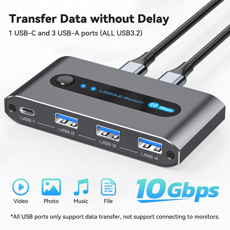 10Gbps USB 3.2 Switch 2 Computers Share USB A/C Ports Supports USB C Input for Mouse Keyboard Printer with Desktop Controller USB 3.2 Switch 2 PC