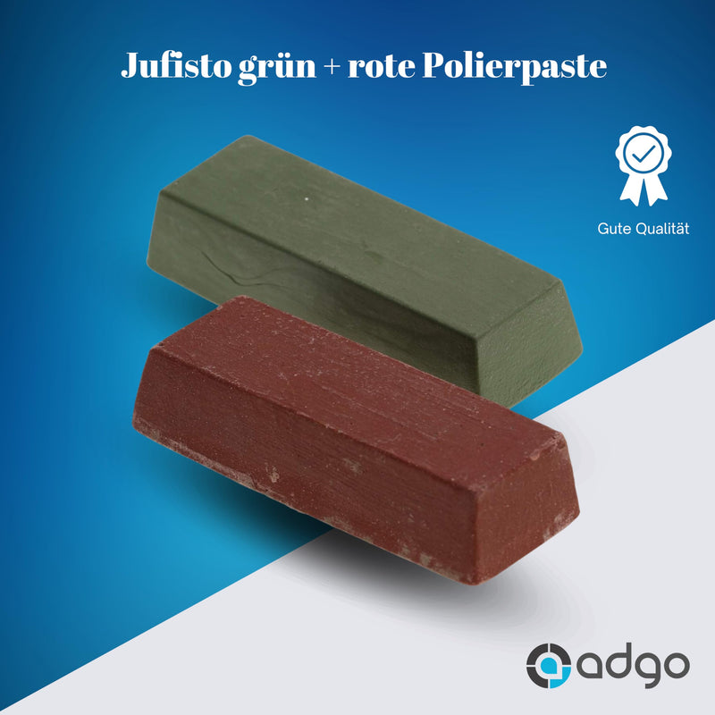 Jufisto polishing paste green + red, pack of 2 polishing paste, grinding paste, polishing paste metal, 2 x 200 g