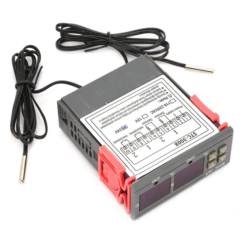 Digital Temperature Controller -3008 Thermostat Heating Cooling with Two Probes for Fridge Greenhouse Aquarium (24 V) 24v