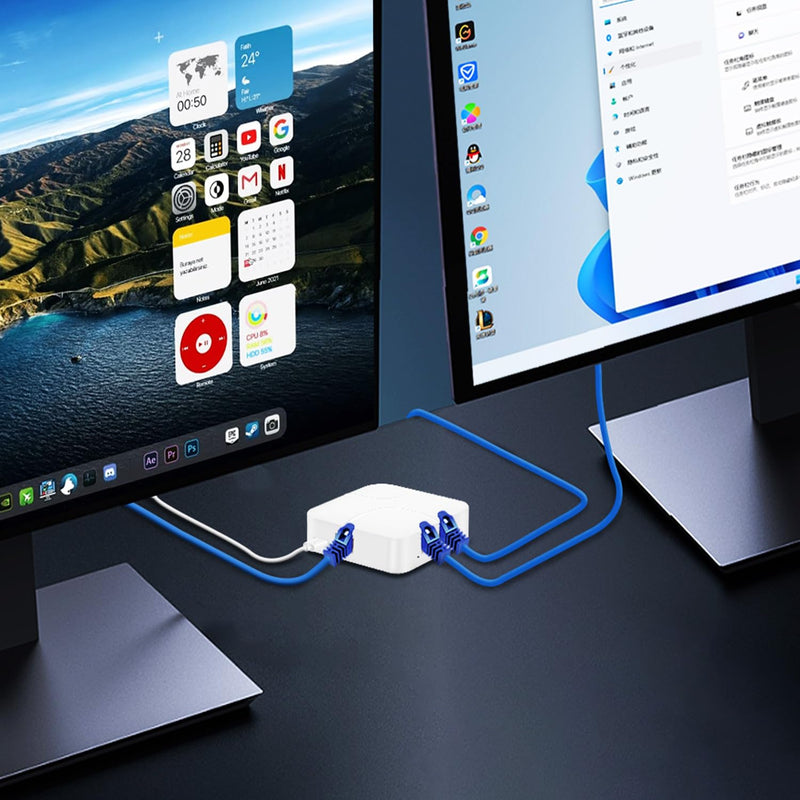 1 to 4 Gigabit Ethernet Splitter, 100/1000Mbps, Network Hub RJ45 Internet LAN Splitter with USB Cable, for Cat5/5e/6/7/8 Cables