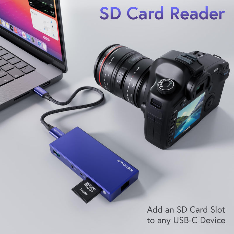 7-in-1 USB-C Hub, SD Reader, Audio Out/Mic, Gigabit Ethernet, 4K@60Hz HDMI, USB-A 5Gbps, USB-C Charging for iPhone 15, iPad, MacBook, XPS, Lenovo DY22HUC711S
