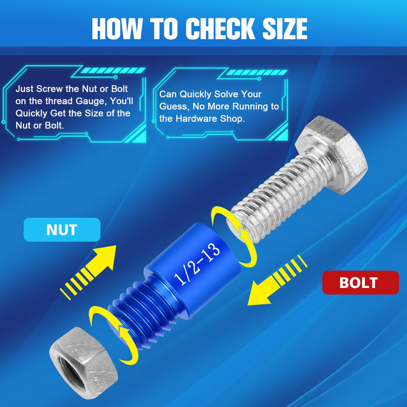 57Pcs Thread Checker, Nut and Bolt Thread Checker 33 Standard and 24 Metric Set, Thread Gauge Suitable for Nut or Bolt Size Finder in Narrow and Tricky Areas 57 Gauges - 33 Inch & 24 Metric